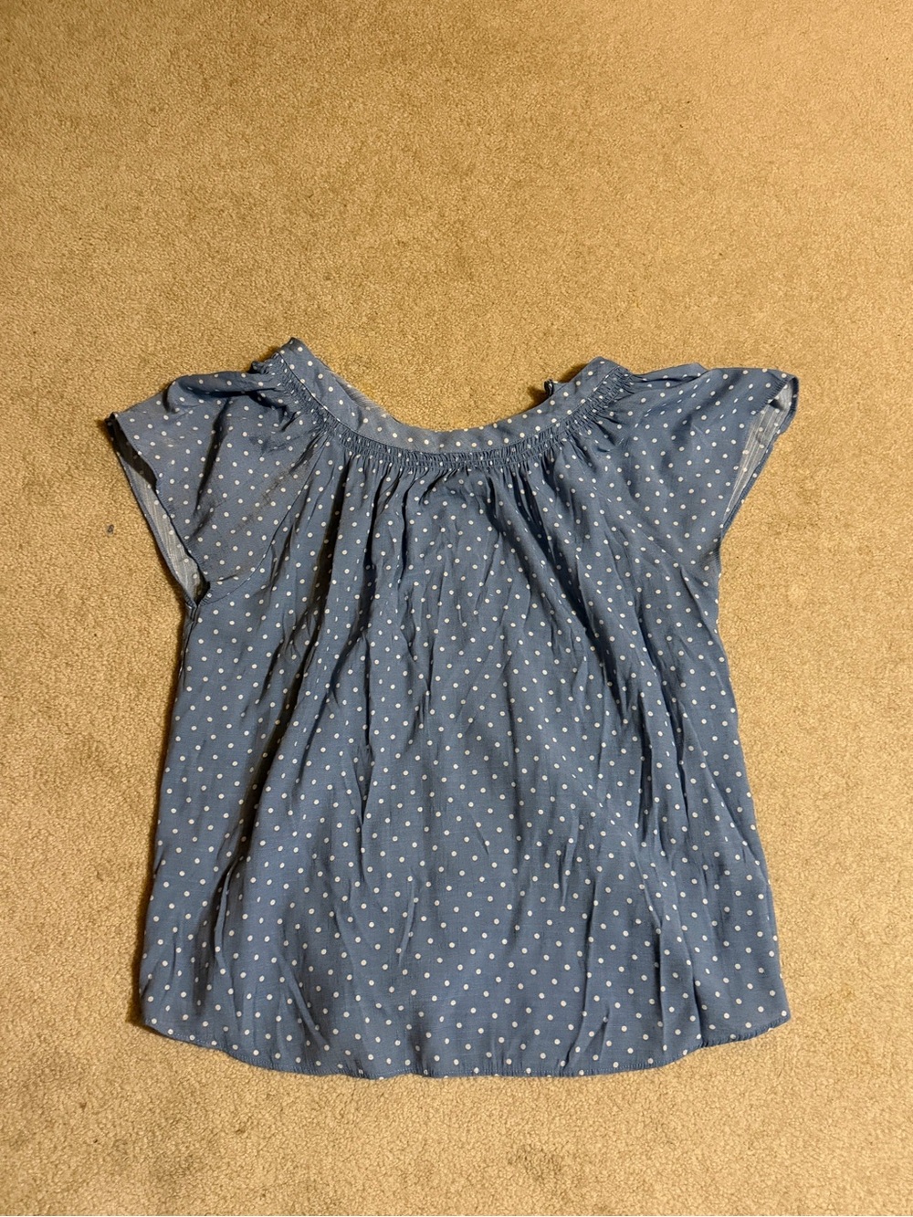 LC Lauren Conrad Blue Polka Dot Flutter Sleeve Top